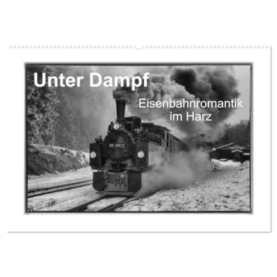 Abbildung von Unter Dampf Eisenbahnromantik im Harz (Wandkalender 2025 DIN A2 quer), CALVENDO Monatskalender: Dampflokomotiven in faszinierenden Schwarz Weis Bilderns