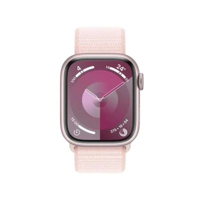 Abbildung von Apple Watch Series 9 45mm Rosa (Rosa Nylon Armband)