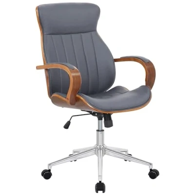 Abbildung von CLP Bürostuhl Melilla Kunstleder I Ergonomischer Stuhl Komfortables Sitzen 360 Drehfunktion, Wippfunktion Für Arbeit Und Home Office, Farbe:walnuss/grau
