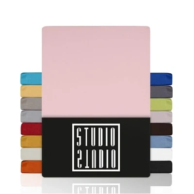 Abbildung von Spannbettlaken Basic, viele Größen, 100% Baumwolle, OEKO TEX 100, STUDIO, Jersey, Gummizug: rundum, (1 Stück), 90x190 cm Bettlaken Spannbetttuch bis 25 Höhe Puder