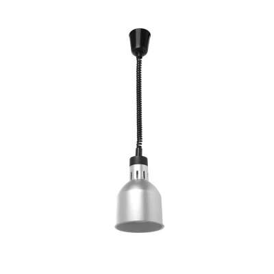 Abbildung von HENDI Wärmelampe zur Deckenbefestigung ausziehbar von 70 cm bis 150 zylinderförmiger Lampenschirm 250 W 27,5 x 25 cm, silber