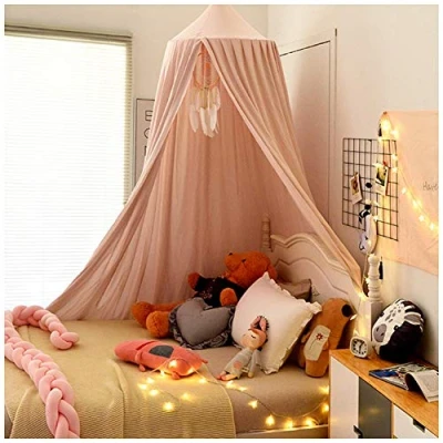 Abbildung von Betthimmel Baldachin für Kinderzimmer Bettvorhang Babyzimmer Deko Spiel Zelt Schlafzimmer Moskitonetz Kinderbett Pink 1(Höhe:2.5M)