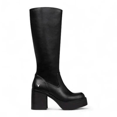 Abbildung von Windsor Smith Damen Stiefel aus Schwarzem Kunstleder mit Kniehohem Plateauabsatz