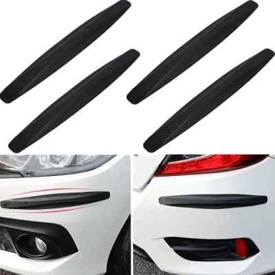 Abbildung von 4 STÜCKE Universal Anti Collision Patch Auto Stoßstange Schutzleiste Scratch Stoßstangenschutz 41x4.5cm Stoßstangen Schutz Kohlefaser (Schwarz)