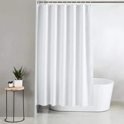 Abbildung von Blue Canyon Extra breite Duschvorhänge 100% Polyester Duschvorhang antibakterielle Oberflächenbehandlung wasserabweisend beschwerter Saum 250 x 180 cm 12 verstärkte Ösen mit Haken (weiß)