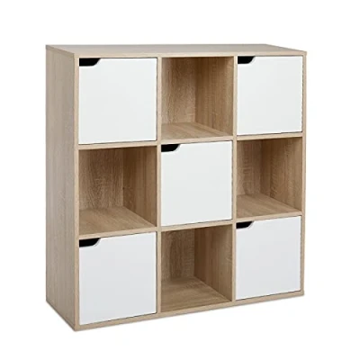 Abbildung von Meerveil Bücherschrank, Bücherregal, Aufbewahrungsregal, 9 Fächer mit 5 Türen, moderner Stil, Geeignet für Büro, Arbeitszimmer, Wohnzimmer, Korridor und andere Räume, Eichefarben