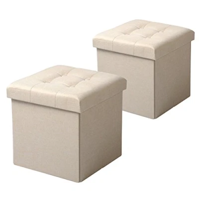 Abbildung von WOLTU SH06cm 2 2er Set Sitzhocker mit Stauraum Sitzwürfel Sitzbank Faltbar Truhen Aufbewahrungsbox, Deckel Abnehmbar, Gepolsterte Sitzfläche aus Leinen, 37,5x37,5x38CM(LxBxH), Cremeweiß