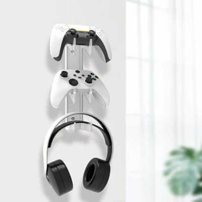 Abbildung von Gaming Controller Kopfhörer Wand Ständer, 3 Ebenen Halter Universal Headset Halterung aus Acryl, und Halterung, Aufhänger mit Schrauben für Alle