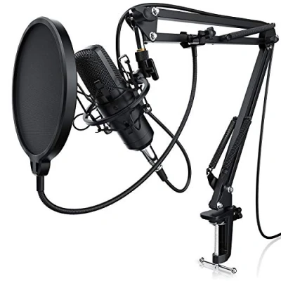 Abbildung von CSL XLR Kondensatormikrofon mit Mikrofonarm PC Mikrofon Set Studiomikrofon Großmembran Kondensator Studio Microphone 3,5mm Klinke Kabel Gesang Podcast Aufnehmen Streaming Gaming