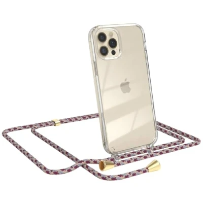 Abbildung von EAZY CASE Handykette kompatibel mit iPhone 12/12 Pro Handyhülle Umhängeband, Handykordel Schutzhülle, Silikonhülle, Hülle Band, Stylische Kette für Smartphone, Bordeaux Camouflage