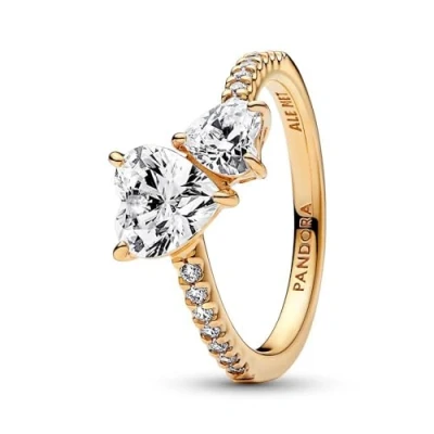 Abbildung von Pandora Double Heart Sparkling Ring, Damen, Größe: 60, Gold plated