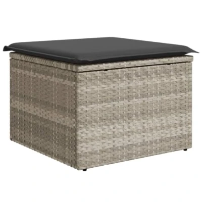 Abbildung von vidaXL Hocker Gartenhocker mit Kissen Hellgrau 55x55x37 cm Poly Rattan (1 St)