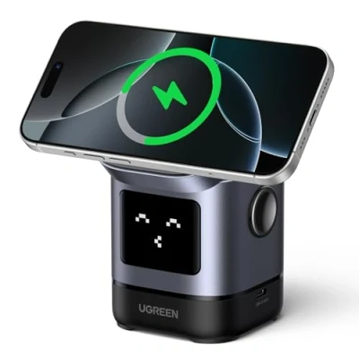Abbildung von UGREEN UNO 2 in 1 Qi2 zertifizierte Ladestation, 15W iPhone Ladestation kompatibel mit MagSafe, magnetisches Wireless Charger für 16/15/14/13/12, AirPods 2/3, Winkel Einstellbarer Ladeständer