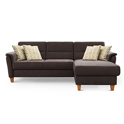 Abbildung von CAVADORE Schlafsofa Palera / Federkern Ecksofa mit Schlaffunktion und Bettkasten 244 x 89 163 Chenille Bezug, Braun