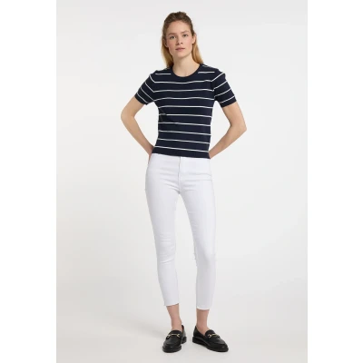 Abbildung von DREIMASTER Maritim Damen Kurzarmpullover M/L / Marineblau Off White 50% Viscose 28% Polyester 22% Nylon