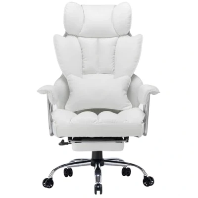 Abbildung von Efomao bürostuhl ergonomisch, PU Leder Chefsessel, 150 kg mit Fußstütze und Lendenwirbelstütze, Verstellbarer Stuhl hoher Rückenlehne, Weißer