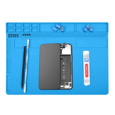 Abbildung von MMOBIEL Reparatur und Lötmatte Silikon 35 x 25 cm Silikonmatte Hitzebeständig bis 500C Werkbankmatte für Lötarbeiten, Handy , Computer Elektronikreparaturen Blau