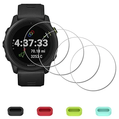 Abbildung von iDaPro Displayschutz Schutzfolie für Garmin Forerunner 745 Smartwatch + 4 teiliger Ladeanschlussschutz 9H Härte Glas Displayschutzfolie [4 Stück]