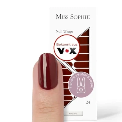 Abbildung von Original Miss Sophie Nagelfolien Burgundy I 24 ultra dünne Nagellack Streifen einfarbig Für Finger &amp; Fußnägel Hält auf Natur sowie lackierten, Acryl , Gel Shellac Nägeln