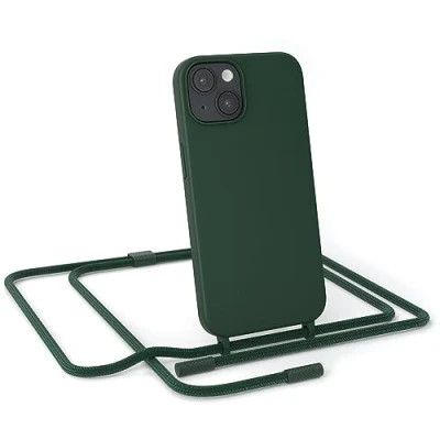 Abbildung von EAZY CASE Handykette Silikon Premium kompatibel mit iPhone 14 Handyhülle Umhängeband, Handykordel Schutzhülle, Silikonhülle, Hülle Band, Kette für Smartphone, Pinien Grün