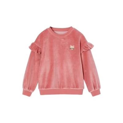 Abbildung von Vertbaudet Mädchen Samt Sweatshirt mit Katze und Volants rosa 110
