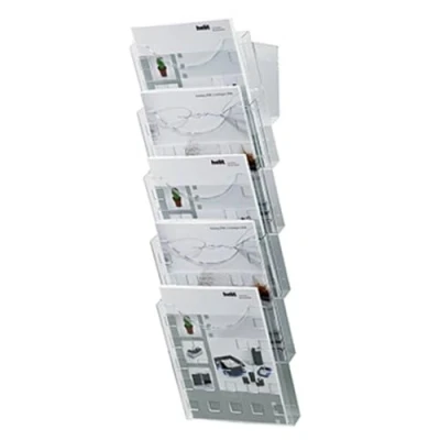 Abbildung von helit H6103102 Wandprospekthalter „the grid wall“, 5 Taschen, DIN A4, glasklar