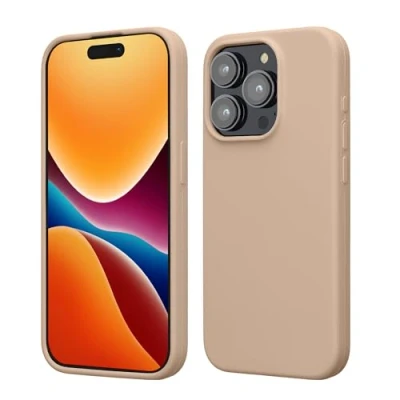 Abbildung von kwmobile Hülle für das iPhone 15 Pro Max Silikon Handy Case stoßfeste Handyhülle mit weicher Oberfläche Perlmutt