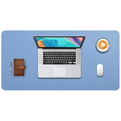 Abbildung von Mausepad XL, Große Mausmat, DOBAOJIA Schreibtischmatte, Schreibtischunterlage für Laptop/Tastatur/Maus, Schreibblock, PU Leder Wasserdicht + Wildleder rutschfest 80 x 40cm (Stahlblau)