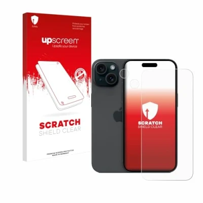 Abbildung von upscreen Schutzfolie für Apple iPhone 15 (Display+Kamera) Kristall klar, Kratzschutz, Anti Fingerprint
