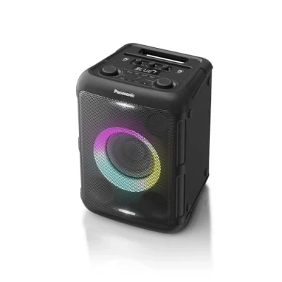 Abbildung von Panasonic SC BMAX5E K Tragbarer Party Lautsprecher mit Bluetooth, integrierter Beleuchtung, 75 W, USB, optischem Eingang für TV, Gitarren und Mikrofoneingängen Karaoke, Schwarz