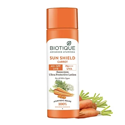 Abbildung von Biotique Bio Carrot Face &amp; Body Sun Lotion SPF 40 Uva/Uvb Sunscreen For All Skin Types In The Sun,190ml (Ship from India)