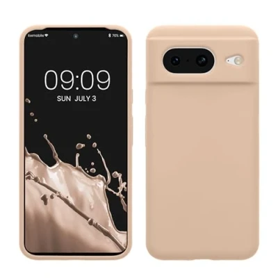 Abbildung von kwmobile Hülle kompatibel mit Google Pixel 8 Silikon Handy Case Handyhülle weiche Oberfläche kabelloses Laden Pastell Pfirsich