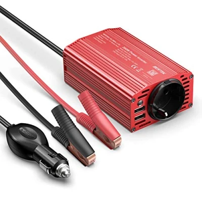 Abbildung von BESTEK Spannungswandler 12v auf 230v Wechselrichter 230v, mit 2 USB: 5V/4.8A Umwandler 1 Paar Klemmen und Zigarettenanzünder Stecker, für Auto Laden von Handys Laptops