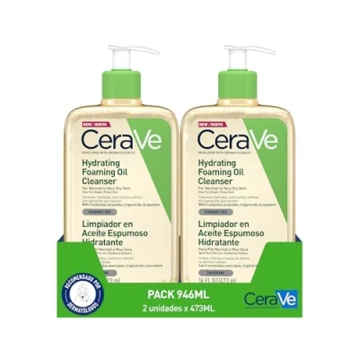 Abbildung von CeraVe Feuchtigkeitsspendendes Schaumöl Reiniger, 2 x 473 ml, für normale bis sehr trockene Haut mit atopischer Tendenz, Gesicht und Körper, reinigt spendet Feuchtigkeit, angereichert