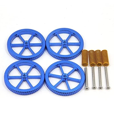 Abbildung von Befenybay 4PCS Aluminium Blau Hand Twist Nivelliermutter Durchmesser 60mm + Hot Bed Spring M4X40mm Schrauben für Creality 3D Drucker CR 10 Ender 3 (Blau)