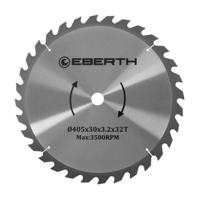 Abbildung von EBERTH Kreissägeblatt Sägeblatt Kreissäge Blatt aus Stahl mit Hartmetall Zähnen für Holz Schnitte (405mm Durchmesser, 30mm Bohrung, 2.2mm Blättstärke, 3.2mm Schnittbreite, 32 Zähne, RPM Max. 5000)