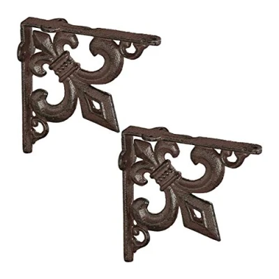 Abbildung von Relaxdays 2X Shelf Brackets Regalwinkel antik, 2er Set, Regalträger Gusseisen, Lilien Ornament, Vintage Wandwinkel für Regalboden, braun, 100