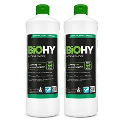 Abbildung von BiOHY Bodenreiniger (2 x 1 Liter) Konzentrat für alle Reinigungsgeräte und Hartböden angenehmer Geruch streifenfreie Reinigung ideal Laminat, PVC &amp; Stein Bio