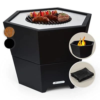 Abbildung von blumfeldt Feuerschale Hekla, (Set, Set), Garten Grill Tisch Funkenschutz Feuerkorb Feuerstelle Outdoor