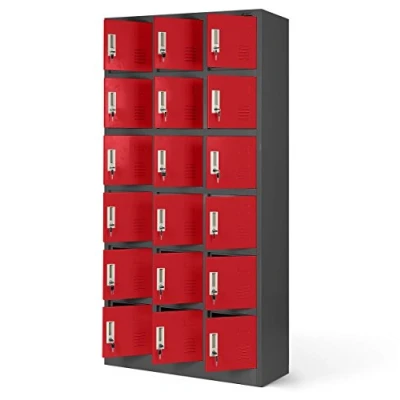 Abbildung von Jan Nowak Umkleideschrank 3B6A Fächerschrank Schließfachschrank mit 18 Fächern Metall Pulverbeschichtung 185 cm x 90 40 (H B T (Anthrazit Rot)