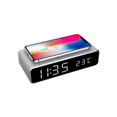 Abbildung von Gembird DAC WPC 01 S, Digitaler Wecker, Rechteck, Silber, iPhone X/XS/XR, 8, Galaxy S8/S7/S6, LCD