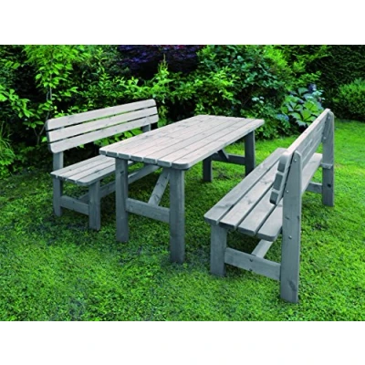 Abbildung von Promadino Holz Garnitur Summer grau 2 Bänke + 1 Tisch