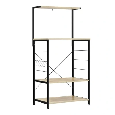 Abbildung von eSituro Standregal Küchenregal Mikrowellenhalter Bäckerregal mit 4 Haken Ablagen Metall+MDF 60x40x123CM SSTR0022