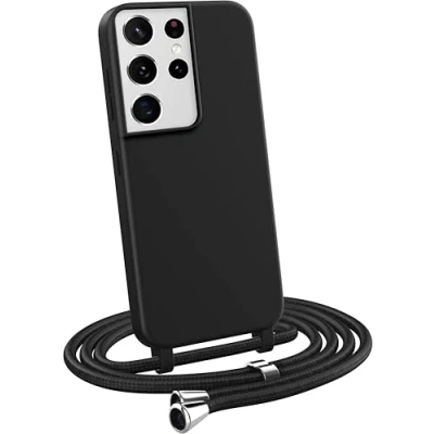 Abbildung von MyGadget Handykette für Samsung Galaxy S21 Ultra [ Hülle mit verstellbaren Band ] TPU Handyhülle Handyband zum Umhängen Kordel Schnur Case Schutzhülle Schwarz