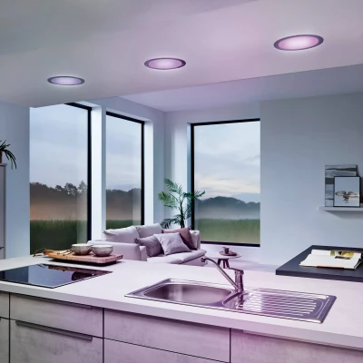 Abbildung von EGLO connect LED Einbauleuchte Fueva C, Smart Home Einbaulampe, Material: Metallguss, Kunststoff, Farbe: Nickel matt, Ø: 22,5 cm, dimmbar, Weißtöne und Farben einstellbar