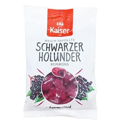 Abbildung von 8 Beutel Kaiser Schwarzer Holunder a 100g Bonbons einzeln gewickelt