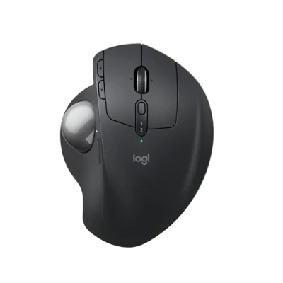 Abbildung von Logitech MX Ergo S Advanced kabellose Trackball Maus, über USB C wiederaufladbare ergonomische Maus mit Bluetooth und verschlüsseltem Dongle, 6 programmierbare Tasten, für PC/Mac Grafit
