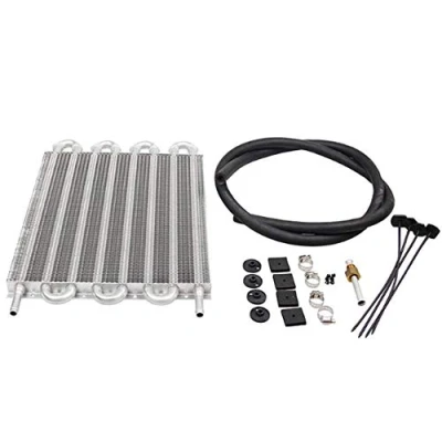 Abbildung von Transmission Kühler, Getriebeölkühler Kit, 4/6/8 Reihen Ferngetriebe Ölkühler Universal Motor Getriebe Aluminium Kühler Konverter Kit (8 row tube)