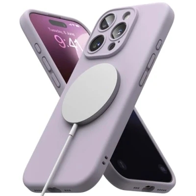 Abbildung von Ringke Silicone Magnetic Case [Kompatibel mit MagSafe] für iPhone 16 Pro Max Hülle, Weiche Beschichtung Anti Kratzer Schlank Leicht Schutz Handyhülle Magnet Ladegerät/Zubehör Light Purple