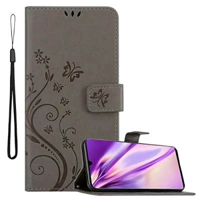 Abbildung von Cadorabo Hülle kompatibel mit Huawei P30 PRO Blumen Design aus Premium Kunst Leder Flip Klappbare Stoßfeste Magnetische [Standfunktion] [Kartenfächern] Cover für Tasche in Grau